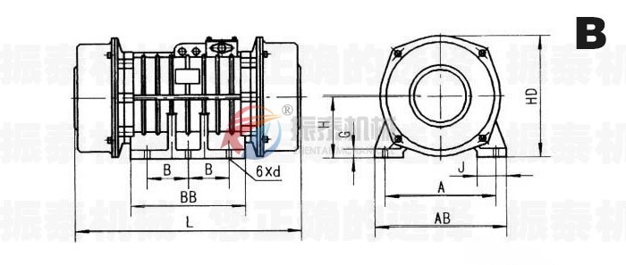 VB振動電機外形參數(shù)圖B