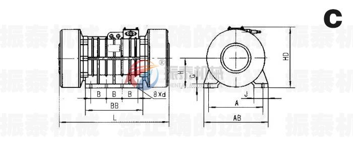 VB振動電機外形參數(shù)圖C